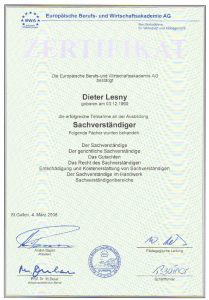 Sachverstaendiger Zertifikat BDSF -Dieter Lesny - Ingenieur Service Velen
